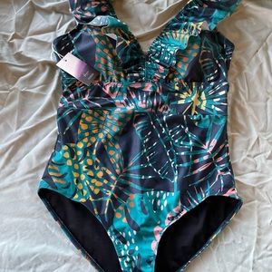 Averie, brand new, tag on, ruffle one piece swimsuit